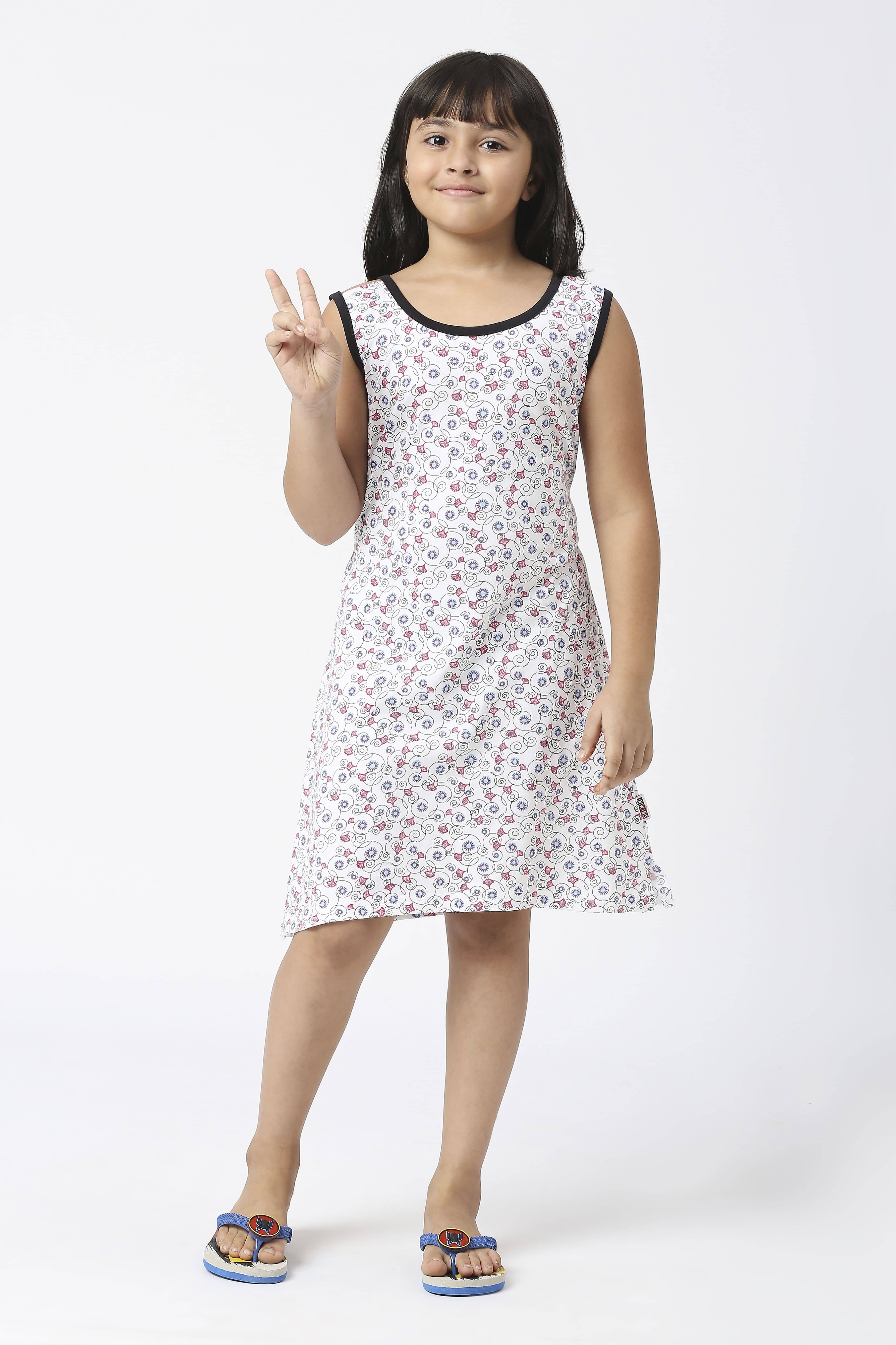 Sini Mini Cotton A-line Dress For Girls ( Pack of 1 , White )