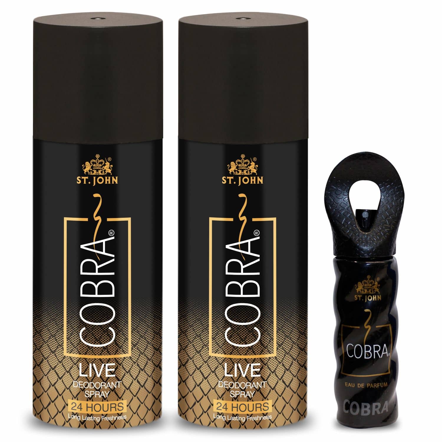 ST.JOHN Cobra Live 150ml*2 & Cobra Perfume 15ml Deodorant Spray & Perfume for Men (315ml) Pack of 3