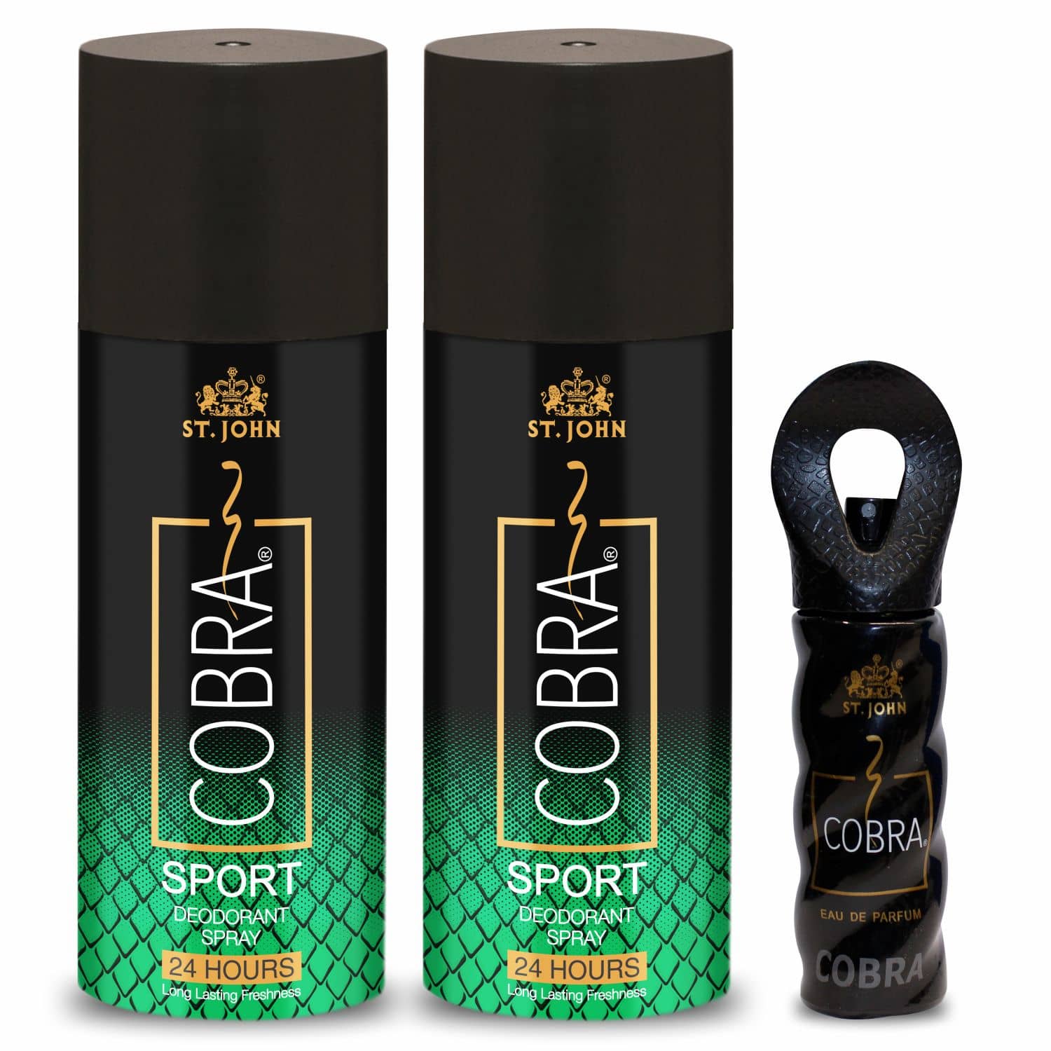 ST.JOHN Cobra Sport 150m & Cobra Perfume 15 Deodorant Spray & Perfume for Men (165ml) Pack of 3