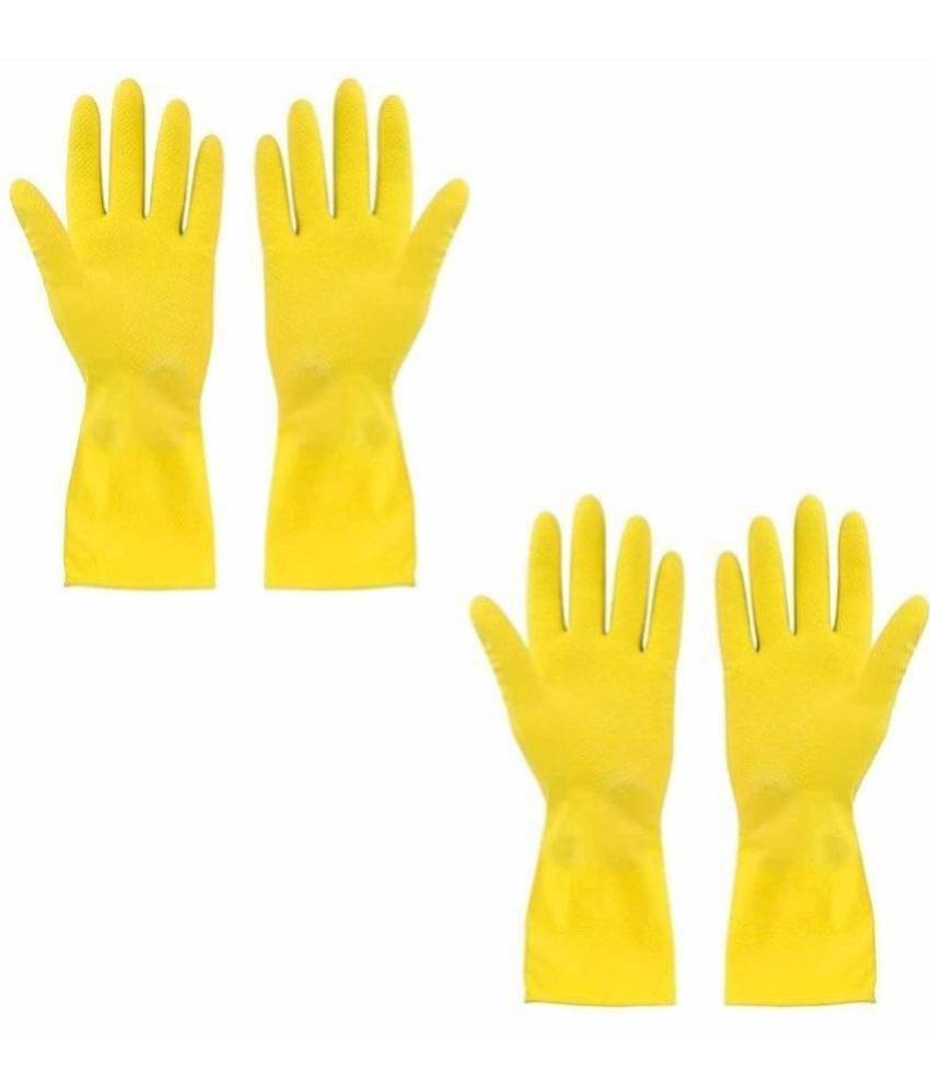     			dust n shine - Yellow Rubber Free Size Cleaning Glove Set ( Pack of 2 )