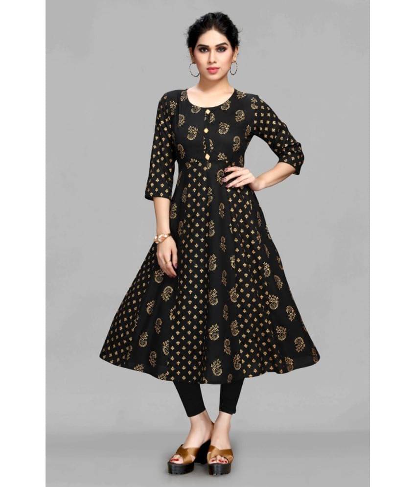     			ASHISH PRINT Women Rayon Printed Ethnic Dress ( Black )