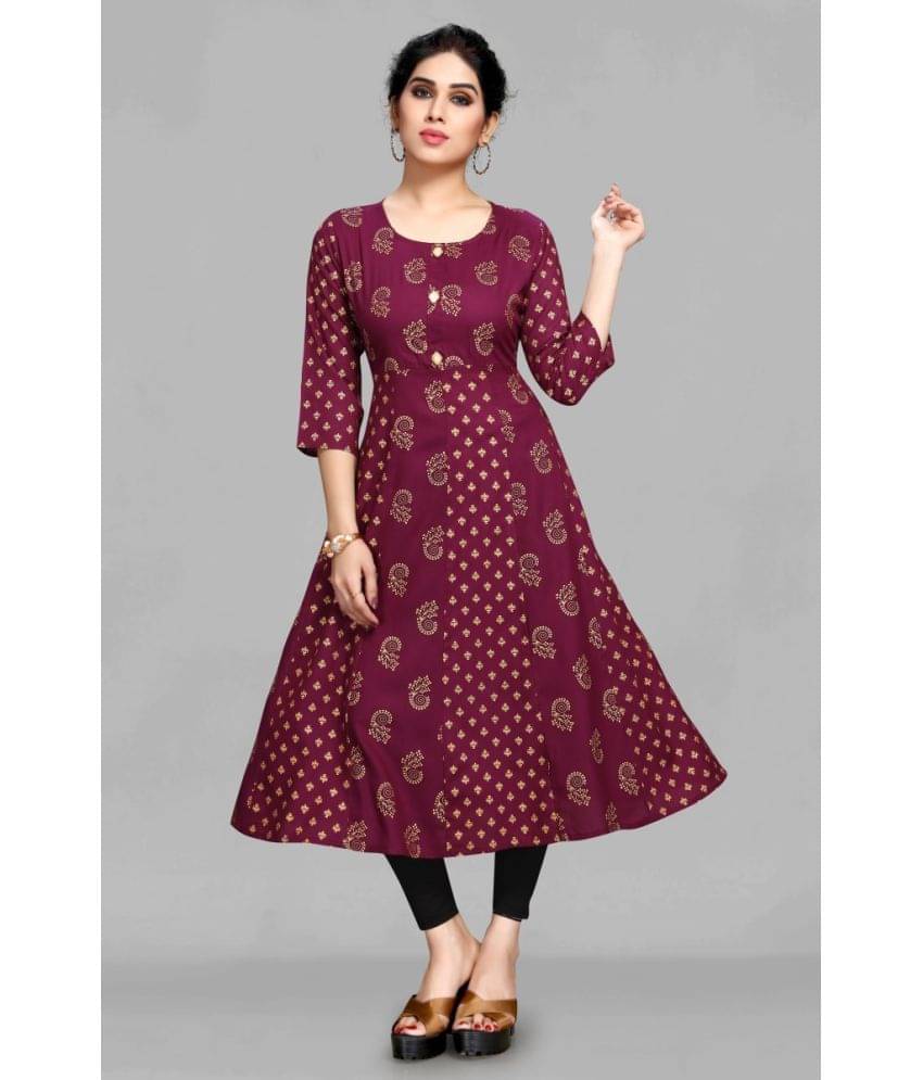 ASHISH PRINT - Wine Rayon Women's Fit & Flare Dress ( Pack of 1 ) ASHISH PRINT - Wine Rayon Women's Fit & Flare Dress ( Pack of 1 )