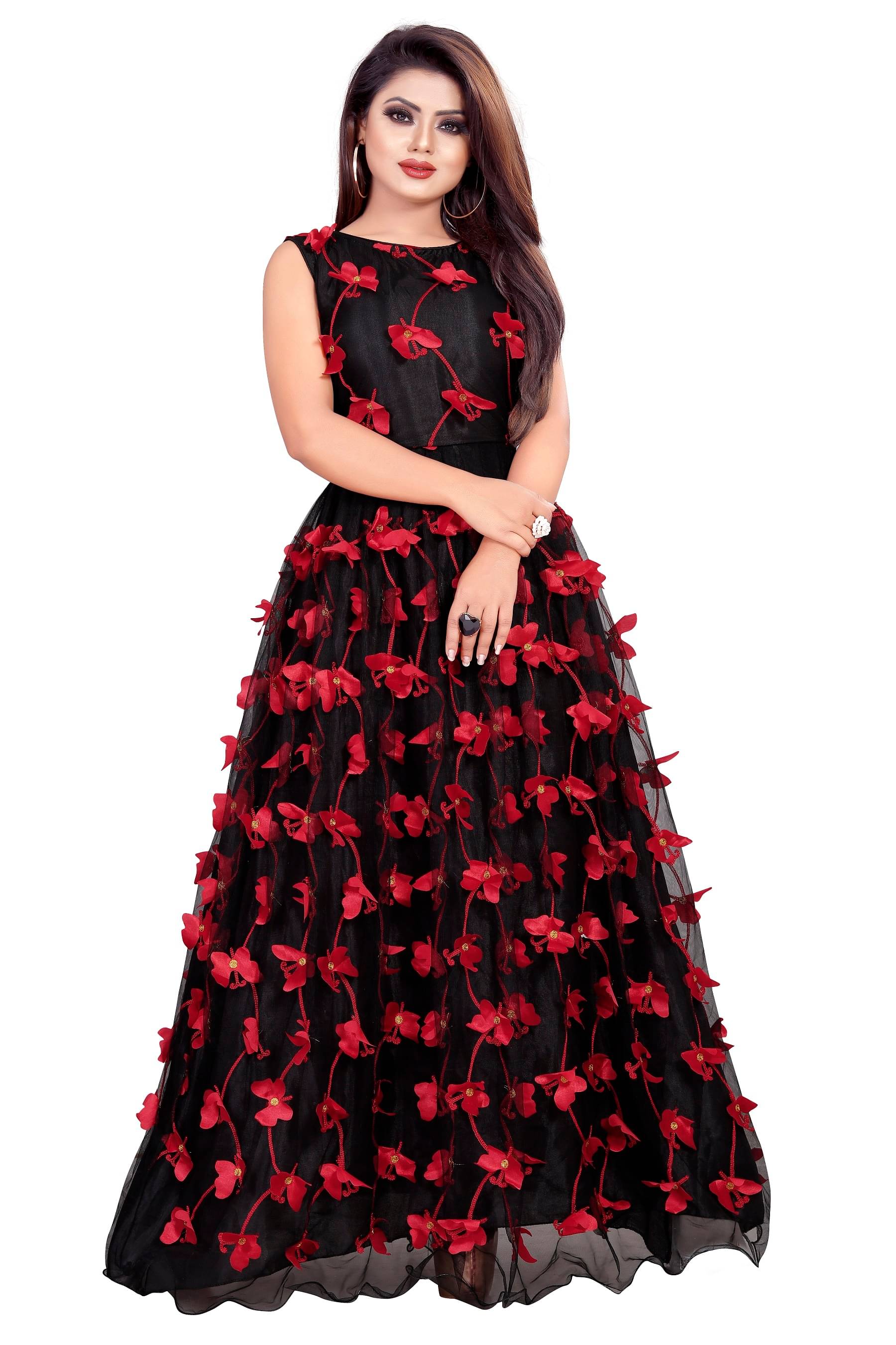 Aika Women Net Applique Ethnic Dress ( Black ) Aika Women Net Applique Ethnic Dress ( Black )