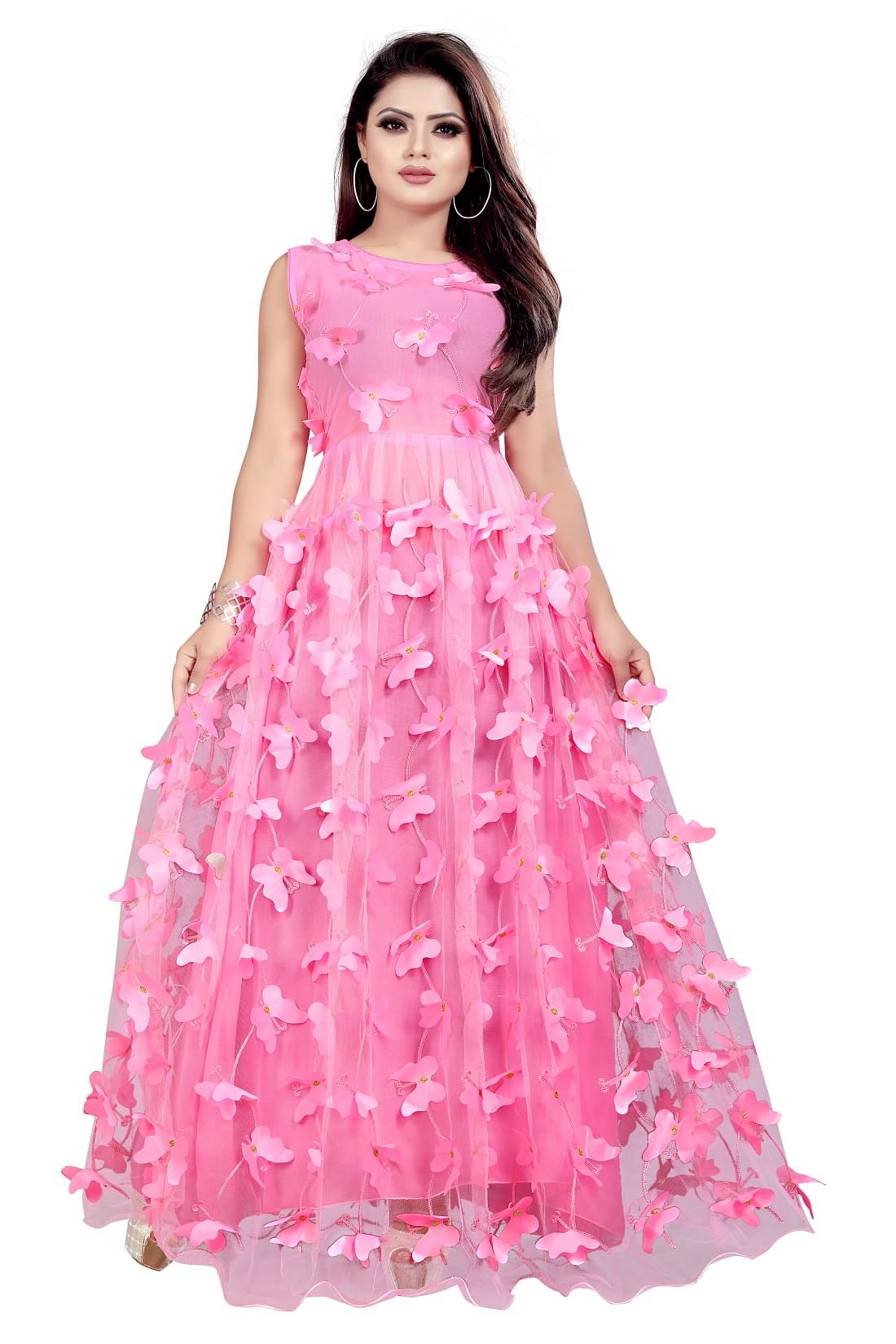 Aika Women Net Applique Ethnic Dress ( Pink ) Aika Women Net Applique Ethnic Dress ( Pink )