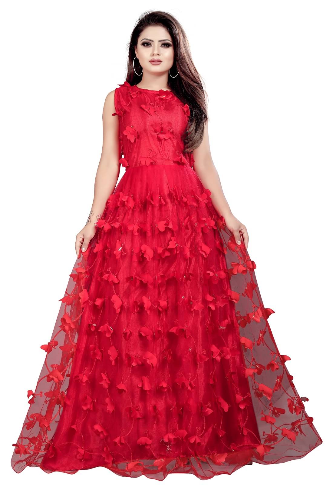     			Aika Women Net Applique Ethnic Dress ( Red )