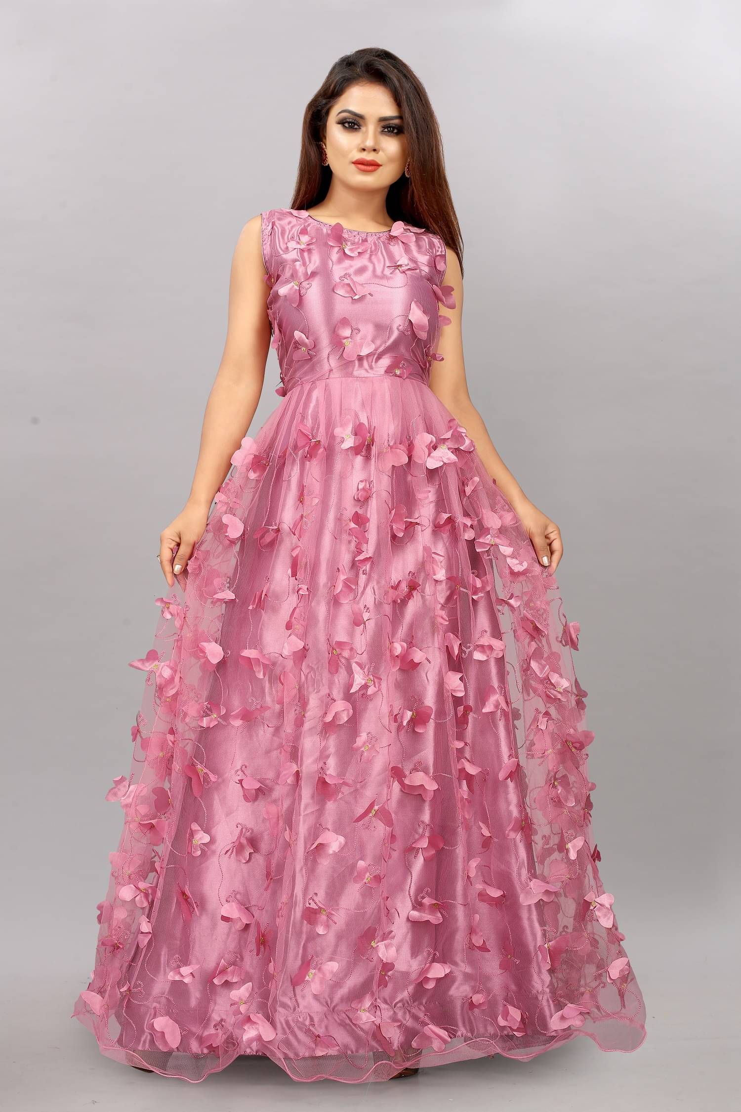     			Aika Women Net Applique Ethnic Dress ( Rose Gold )