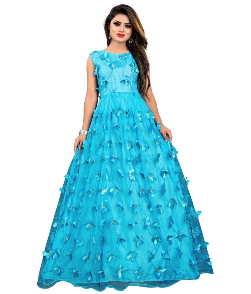 Aika Women Net Applique Ethnic Dress ( Turquoise ) Aika Women Net Applique Ethnic Dress ( Turquoise )