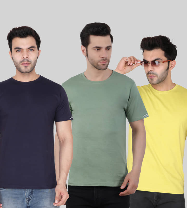 Comey Pack of 3 100% Cotton Regular Fit Men's T-Shirt ( Multicolor )