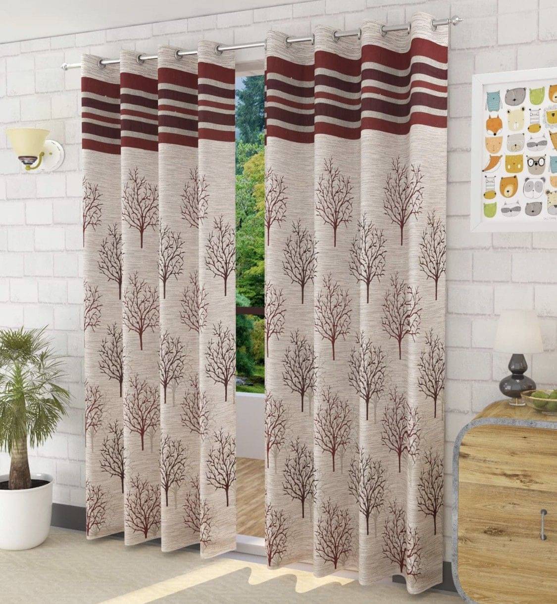 FURNISHING HUT Floral Room Darkening Eyelet Curtain 5 ft ( Pack of 2 ) - Maroon FURNISHING HUT Floral Room Darkening Eyelet Curtain 5 ft ( Pack of 2 ) - Maroon