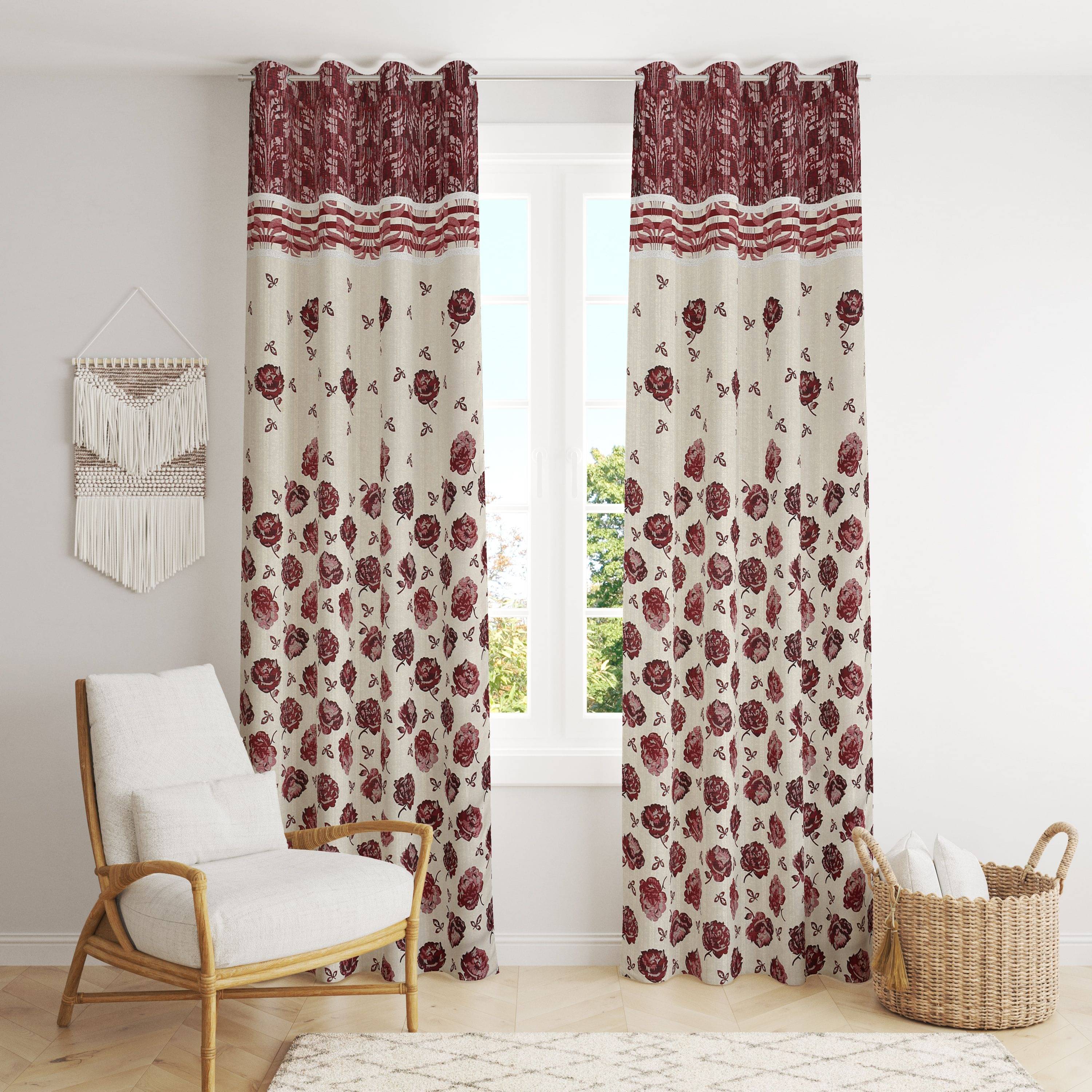 FURNISHING HUT Floral Room Darkening Eyelet Curtain 5 ft ( Pack of 2 ) - Maroon FURNISHING HUT Floral Room Darkening Eyelet Curtain 5 ft ( Pack of 2 ) - Maroon