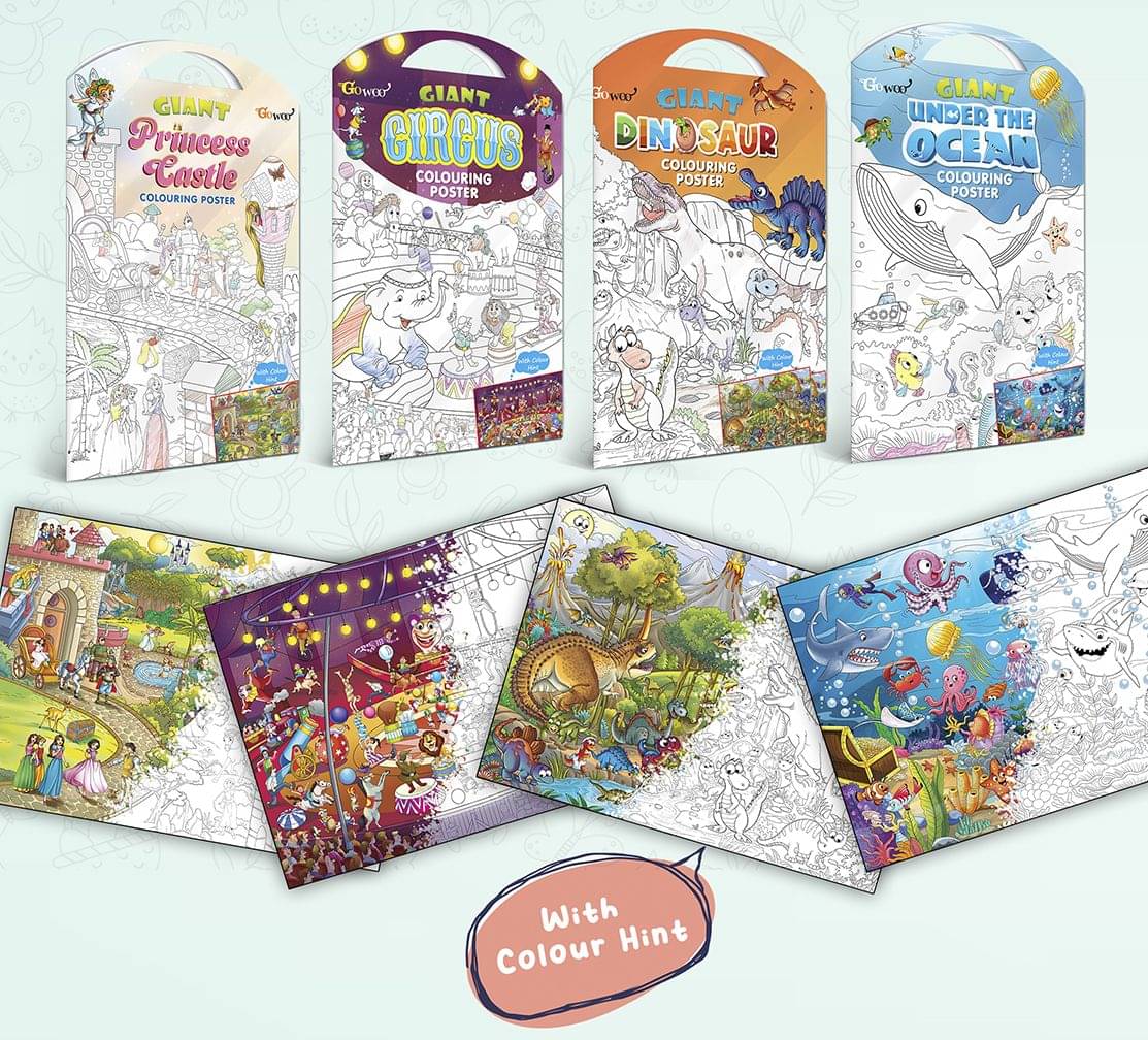 GIANT PRINCESS CASTLE COLOURING POSTER, GIANT CIRCUS COLOURING POSTER, GIANT DINOSAUR COLOURING POSTER and GIANT UNDER THE OCEAN COLOURING POSTER | Gift Pack of 4 Posters I  Giant Coloring Posters Big Box     			GIANT PRINCESS CASTLE COLOURING POSTER, GIANT CIRCUS COLOURING POSTER, GIANT DINOSAUR COLOURING POSTER and GIANT UNDER THE OCEAN COLOURING POSTER | Gift Pack of 4 Posters I  Giant Coloring Posters Big Box