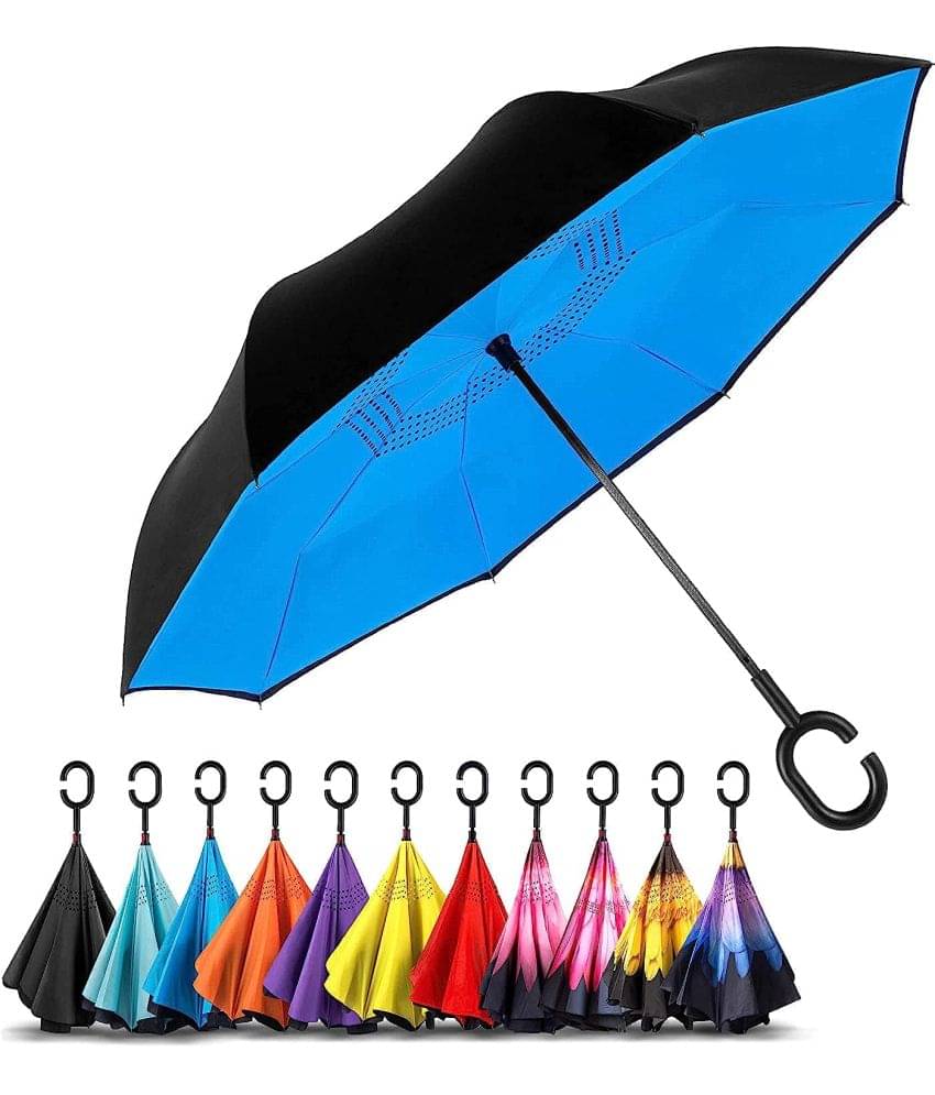     			Gatih Double Layer C Handle Umbrella Wood Polish Block Modern Inverted Reversible No Drip Heavy Umbrella 1 no.s