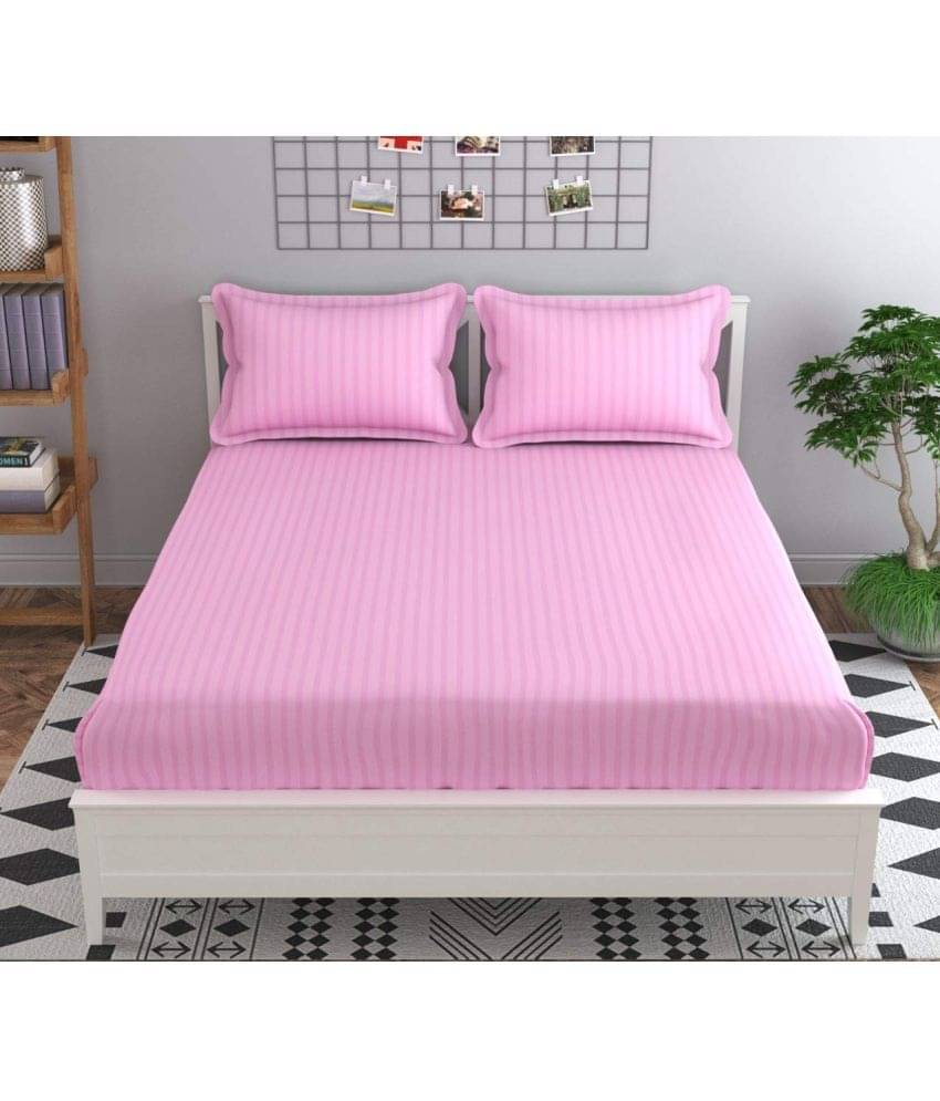 MAHALUXMI COLLECTION Microfibre Vertical Striped 1 Bedsheet with 2 Pillow Covers - Pink MAHALUXMI COLLECTION Microfibre Vertical Striped 1 Bedsheet with 2 Pillow Covers - Pink
