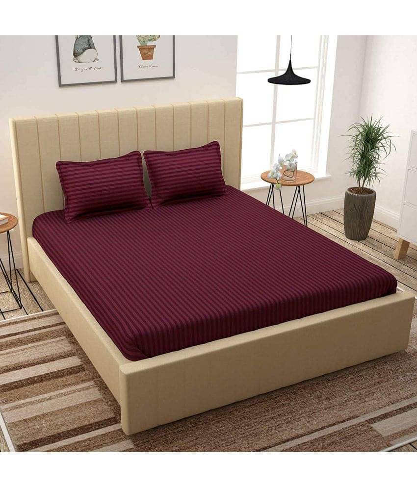 MAHALUXMI COLLECTION Microfibre Vertical Striped 1 Bedsheet with 2 Pillow Covers - Wine MAHALUXMI COLLECTION Microfibre Vertical Striped 1 Bedsheet with 2 Pillow Covers - Wine
