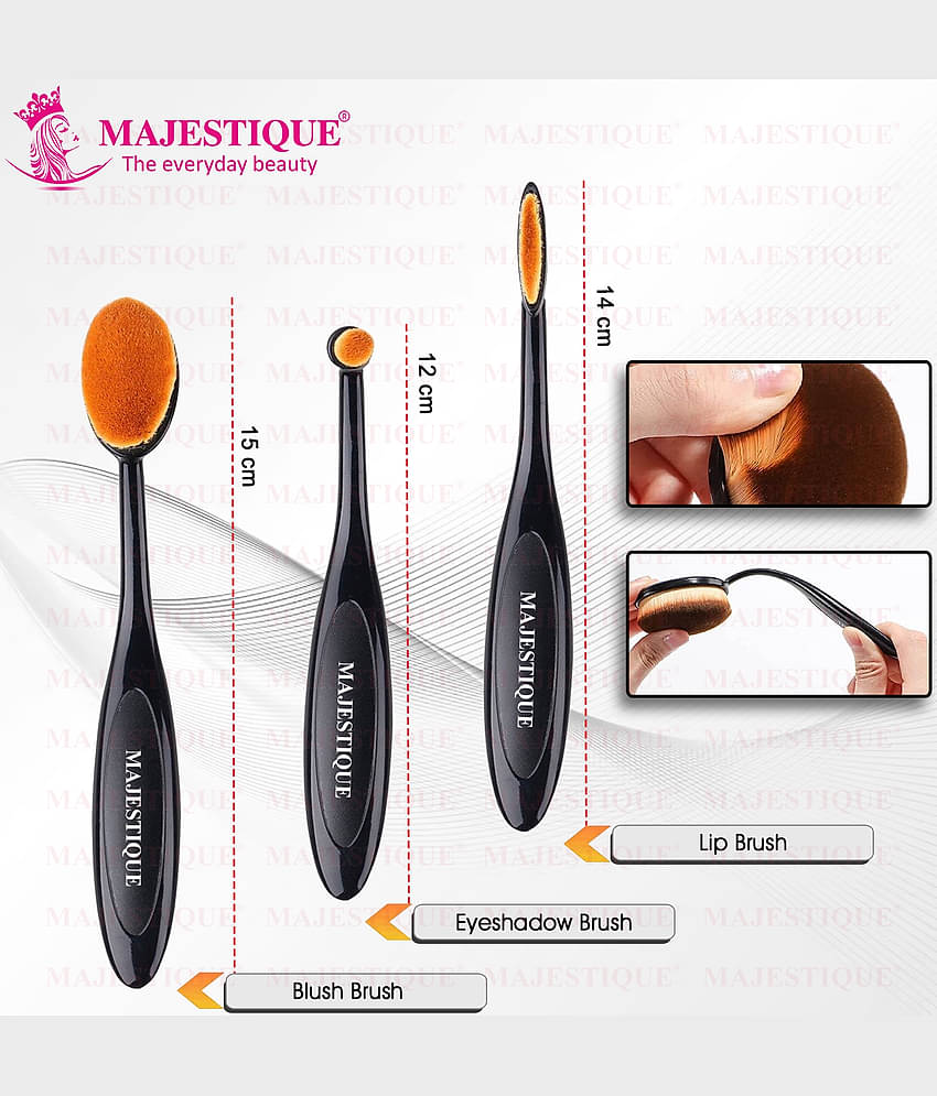 Majestique 3Pcs Makeup Brush Set Blending, Blush And Eye Shadow Brush For Women And Girls