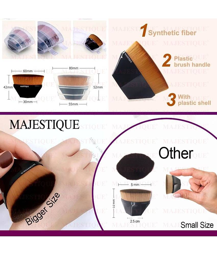 Majestique 3Pcs Set Flat Foundation Brush With Beauty Makeup Sponge, Perfect Pair