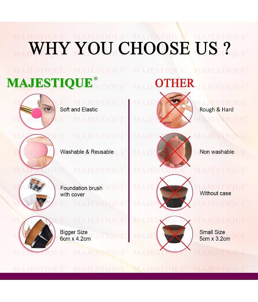 Majestique Flat Foundation Brush With Facial Cleaning Sponge And Makeup Sponge(Pack Of 3)