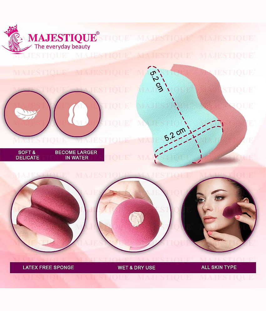 Majestique 2Pcs Foundation Beauty Blender Makeup Sponge, Hour Galls Shape (Multicolor)