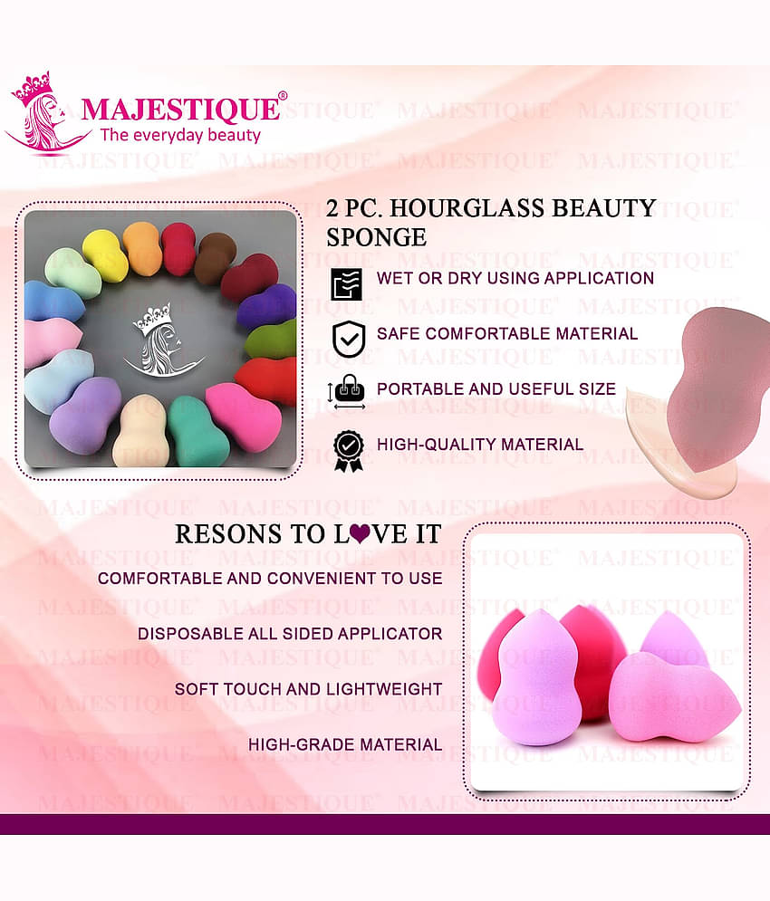 Majestique 2Pcs Foundation Beauty Blender Makeup Sponge, Hour Galls Shape (Multicolor)