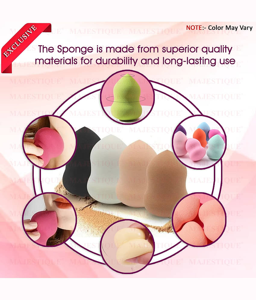 Majestique 2Pcs Foundation Beauty Blender Makeup Sponge, Hour Galls Shape (Multicolor)