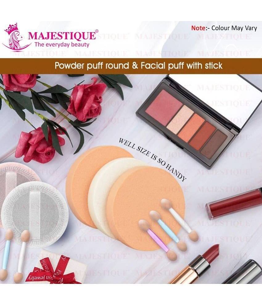 Majestique Powder Puff & Large Round Sponge, Makeup Foundation Sponge & Cosmetic Sticksmulticolor