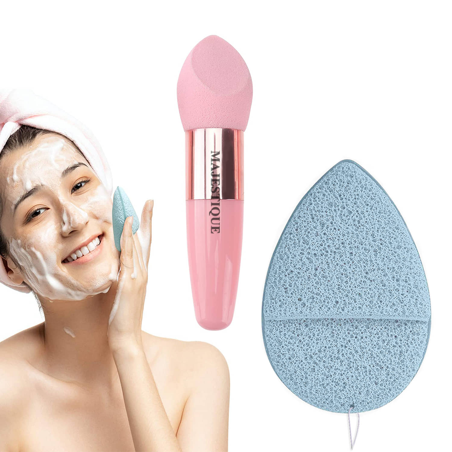 MAJESTIQUE Facial Cleaning Sponge with Cut Makeup Sponge for Daily face Washing for Women - 2 Pcs