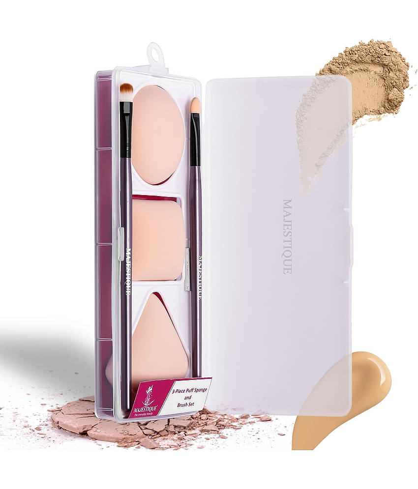 Majestique Makeup Sponge and Brush Set, Sponges with Lip and Eyeshadow Brushes, 5 Pcs