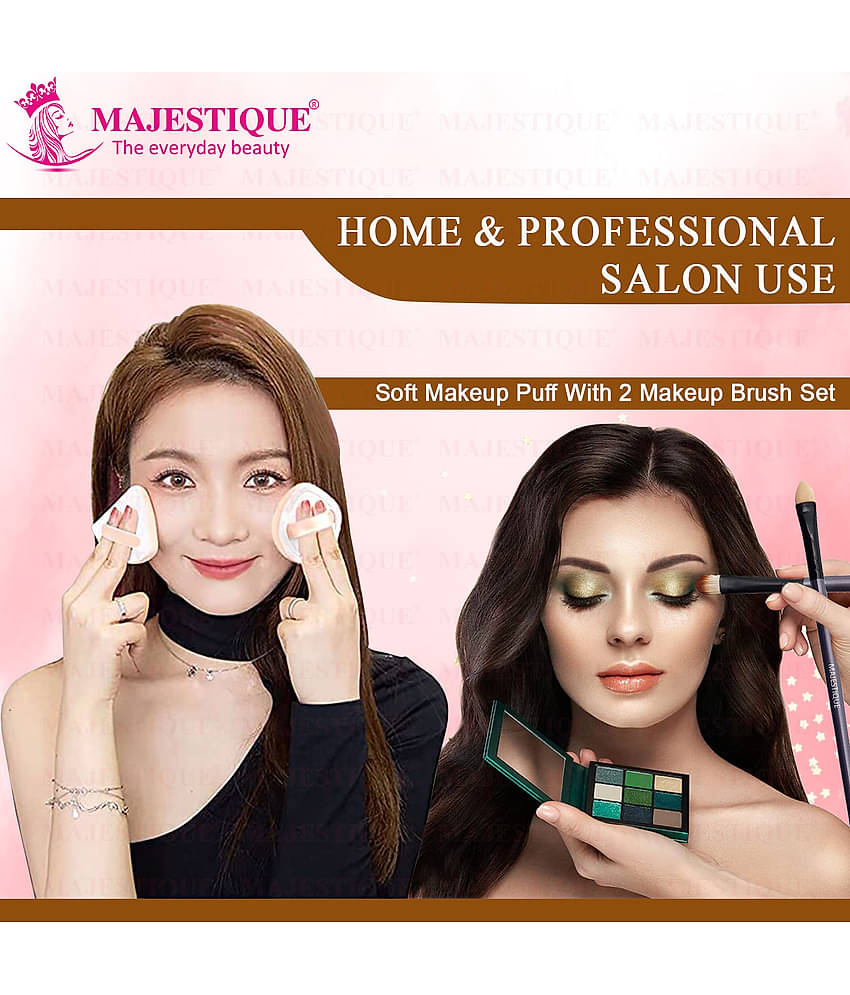 Majestique Makeup Sponge and Brush Set, Sponges with Lip and Eyeshadow Brushes, 5 Pcs