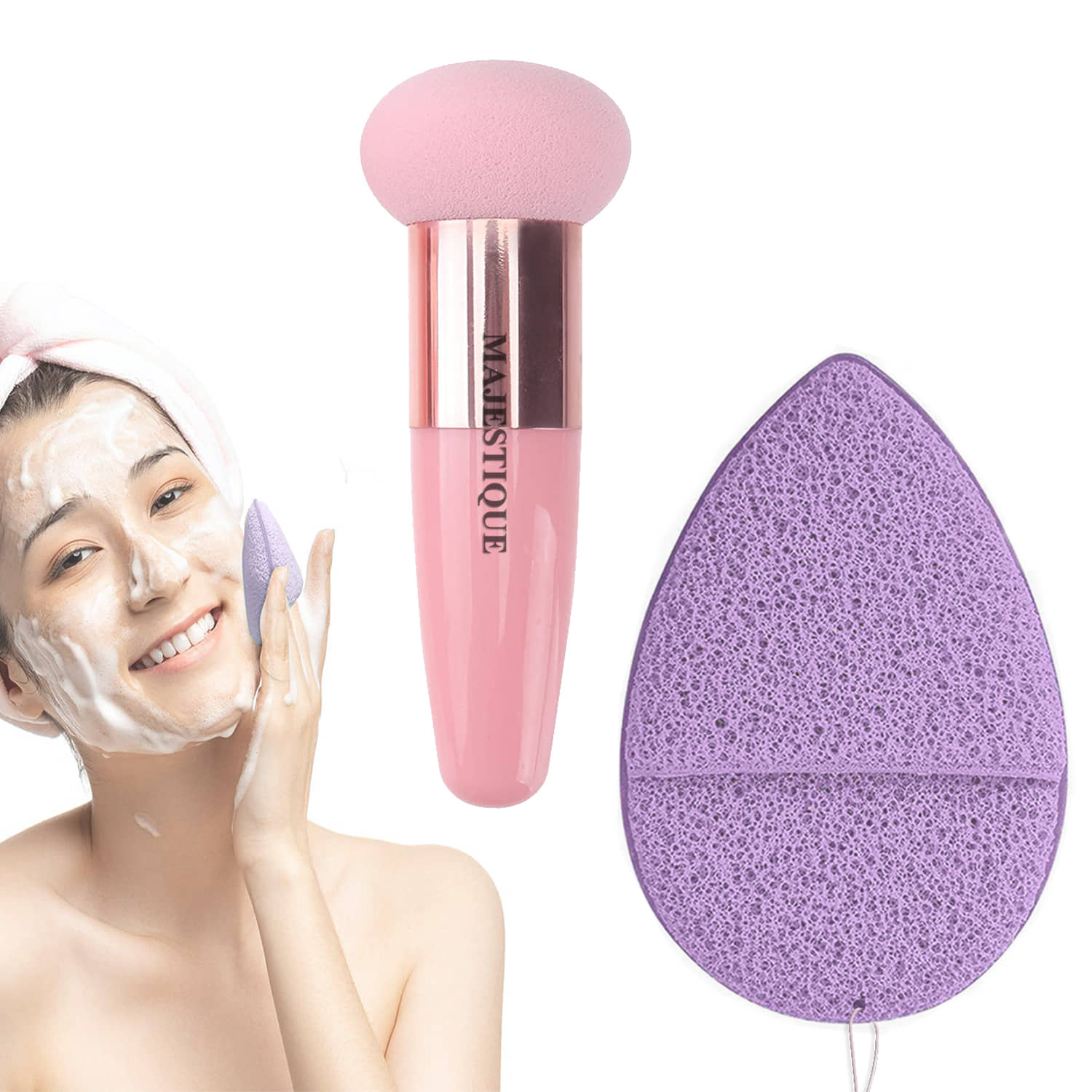 MAJESTIQUE Facial Cleaning Sponge with Mushroom Makeup Sponge for Makeup Removal for Women - 2 Pcs