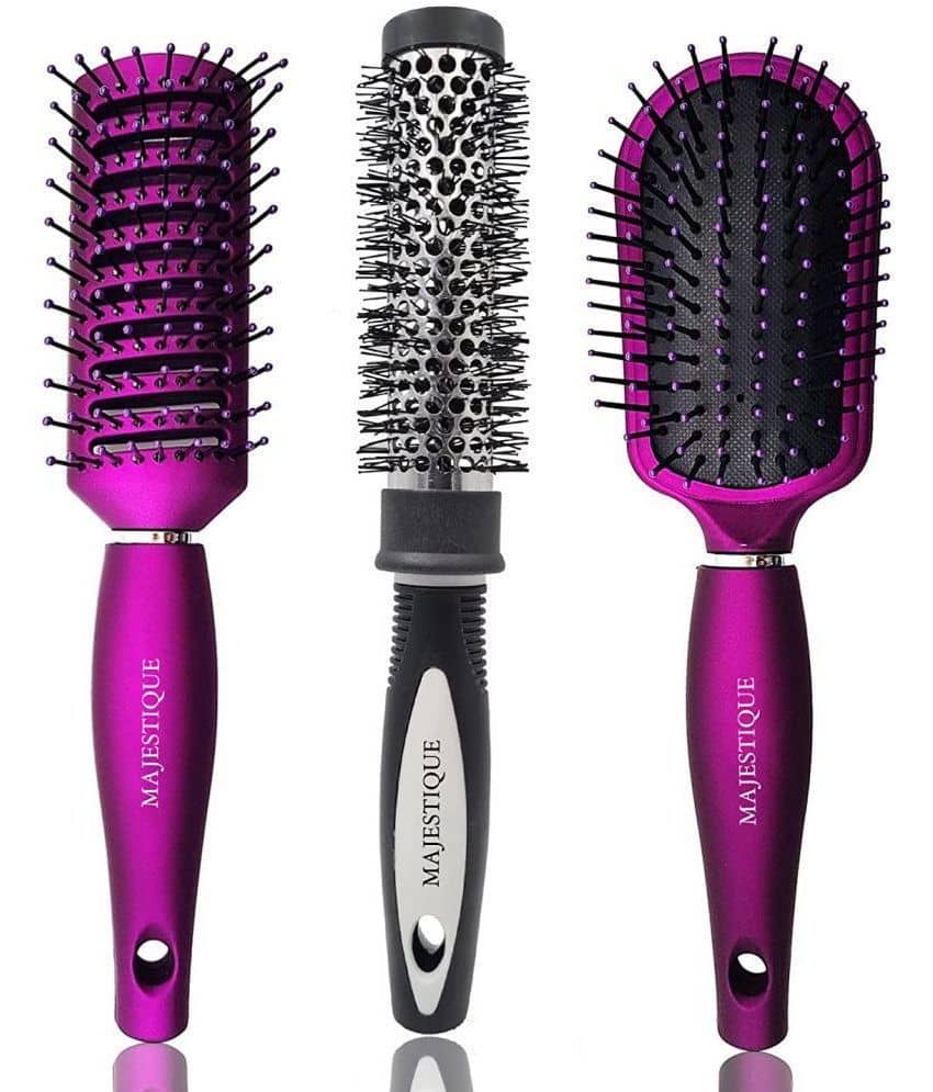 Majestique 3Pcs Hair Brush Set Detangle Brush, Round Hair Brush For Blow Drying & Vent Blow Brush