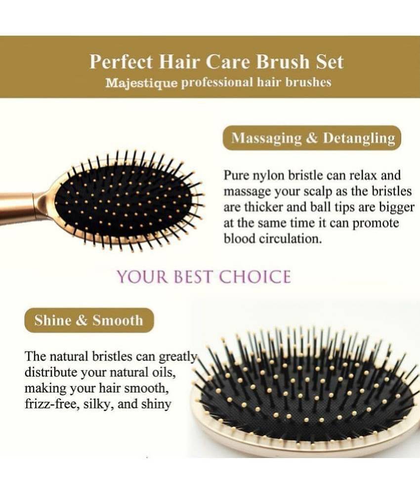 Majestique 3Pcs Hair Brush Set Detangling Brush, Roller Brush With Handle Mirror Suit For Women Men