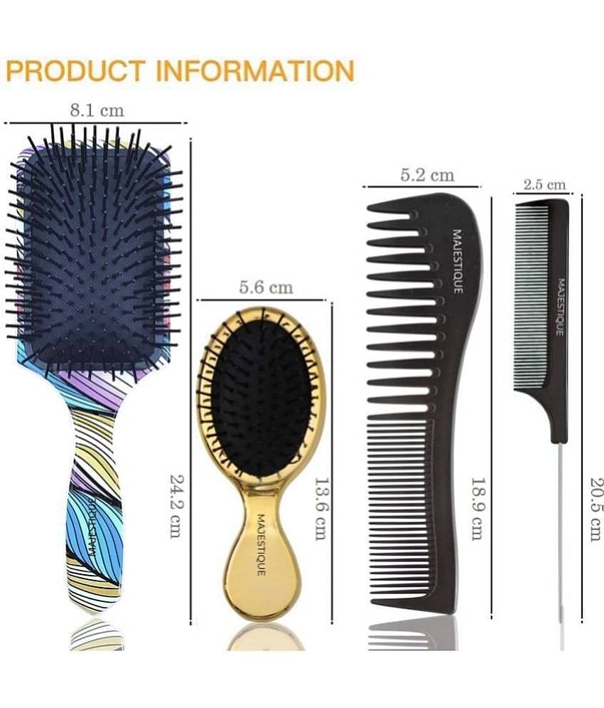 Majestique Hair Brush Set 4Pcs Detangling Brush Wideteeth And Tail Comb Suit For Women Men & Kids
