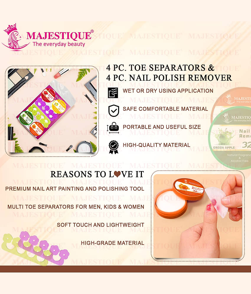 Majestique Nail Polish Remover & Toe Separator Set Effortlessly Remove Polish Pack Of 8