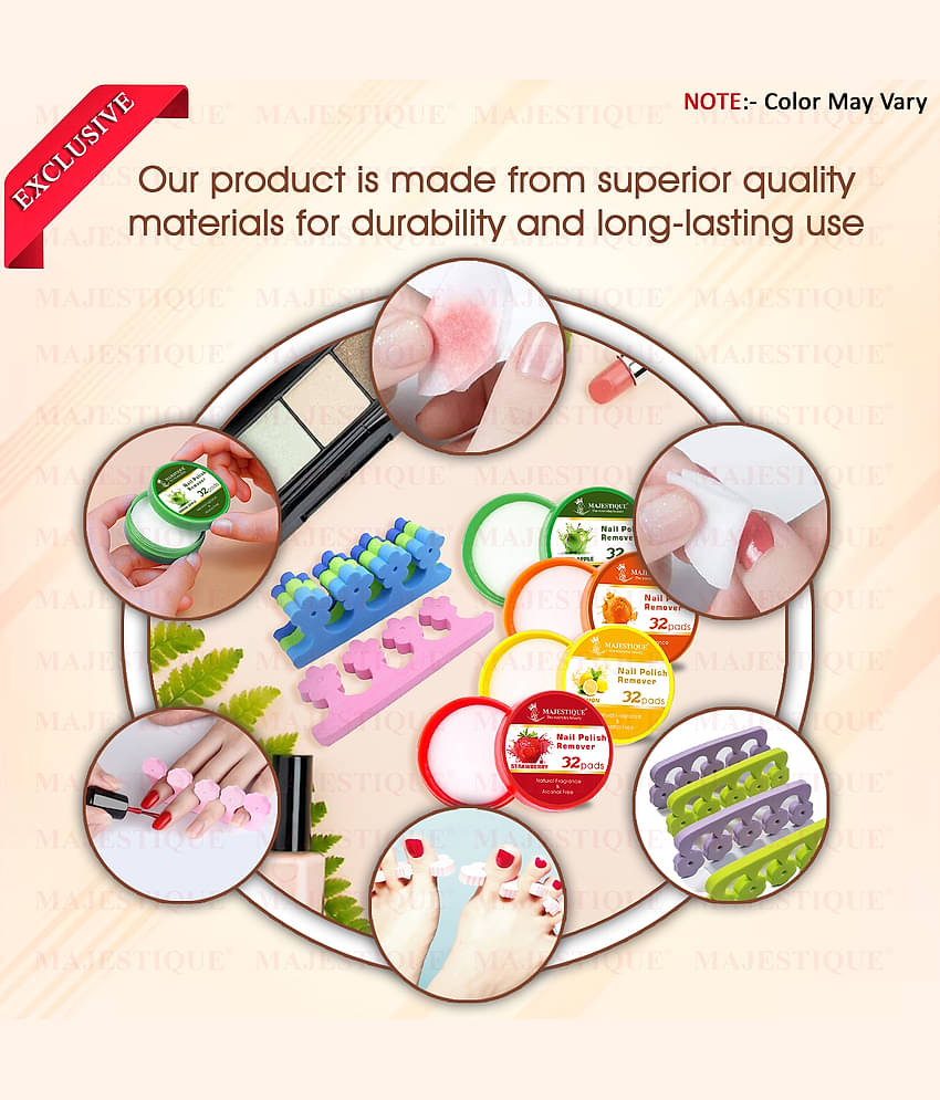 Majestique Nail Polish Remover & Toe Separator Set Effortlessly Remove Polish Pack Of 8