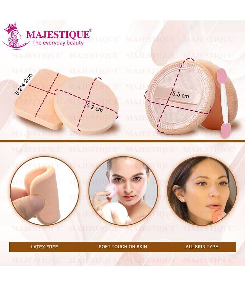 Majestique Powder Puff & Round, Squareshape, Makeup Sponge With Stick For Liquid, Cream, And Powder
