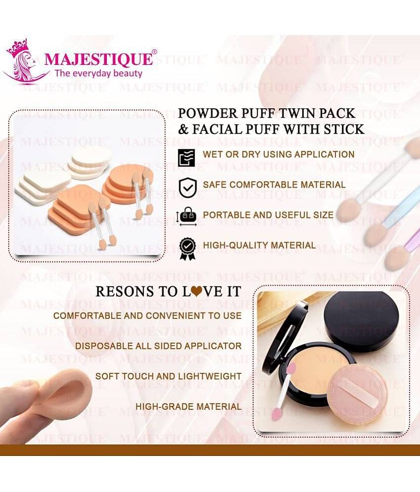 Majestique Powder Puff & Round, Squareshape, Makeup Sponge With Stick For Liquid, Cream, And Powder