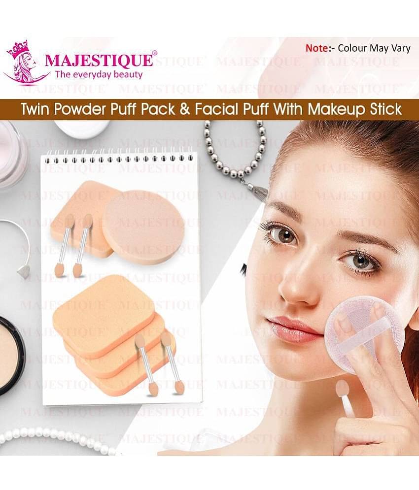 Majestique Powder Puff & Round, Squareshape, Makeup Sponge With Stick For Liquid, Cream, And Powder