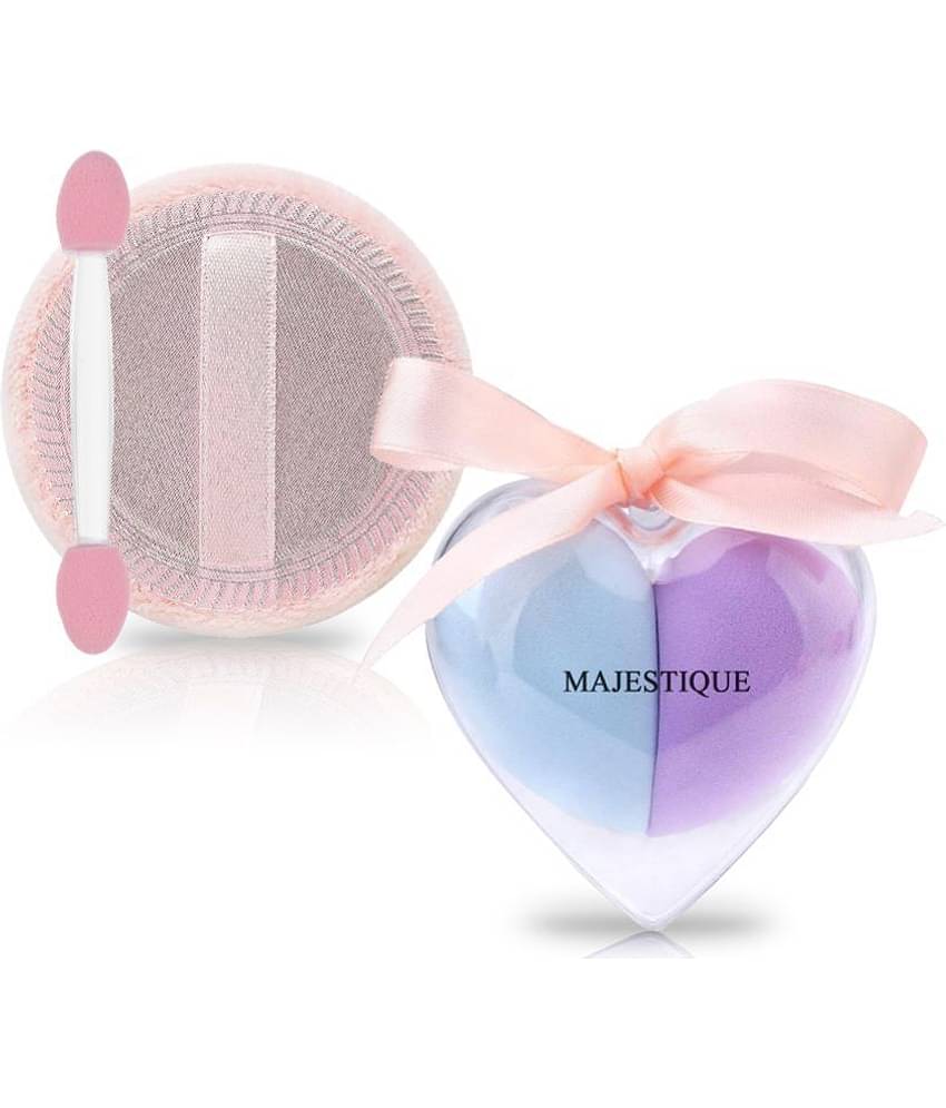 Majestique Cushion Powder Puff & Heart Shape Beauty Blender For Liquid, Cream, And Powder 3Pcs Set
