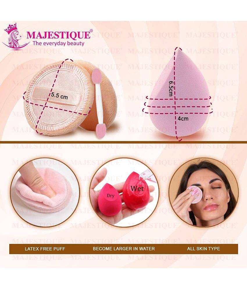 Majestique Cushion Powder Puff & Heart Shape Beauty Blender For Liquid, Cream, And Powder 3Pcs Set