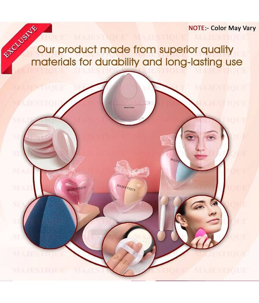 Majestique Cushion Powder Puff & Heart Shape Beauty Blender For Liquid, Cream, And Powder 3Pcs Set