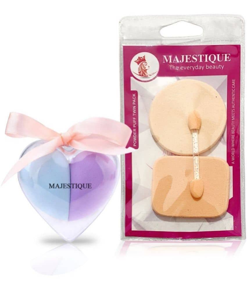 Majestique Heart Shape Beauty Blender & 2Pcs Powder Puff With Makeup Stickmulticolor