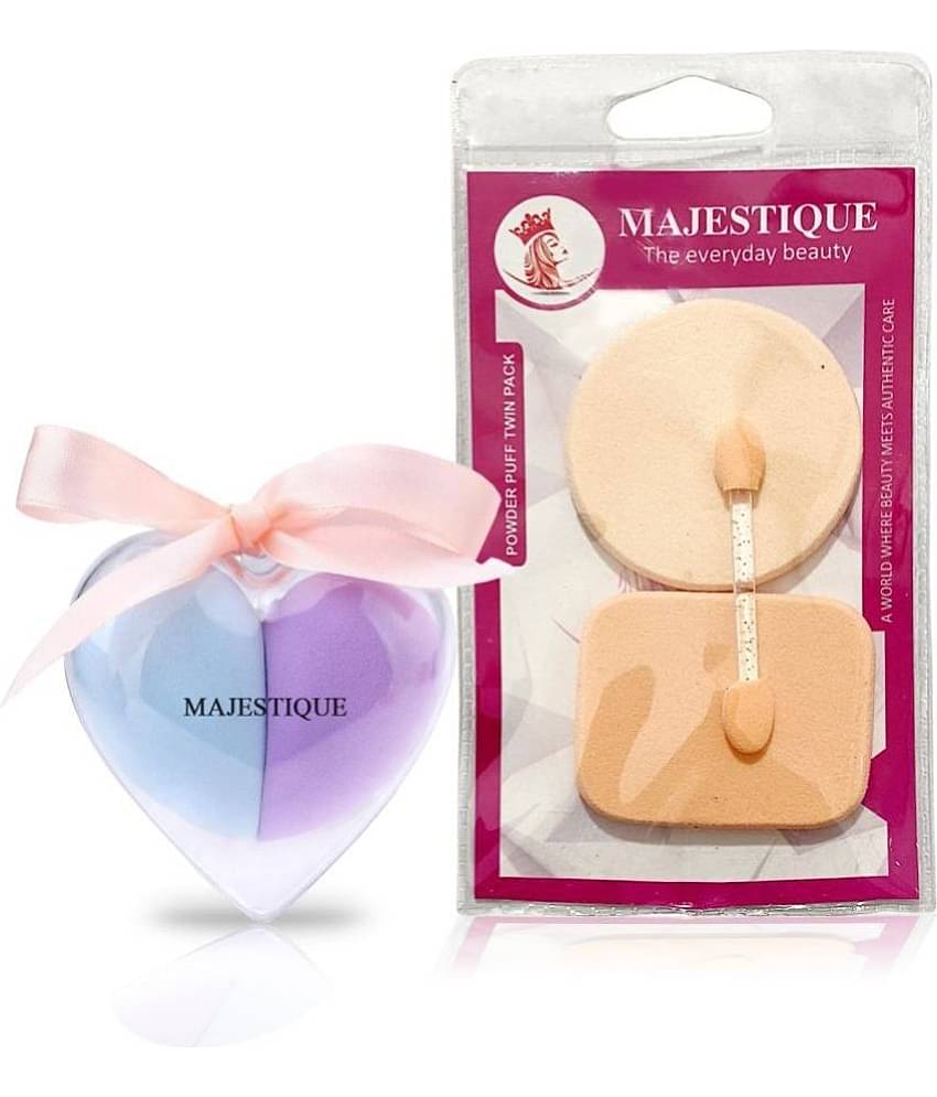 Majestique Heart Shape Beauty Blender & 2Pcs Powder Puff With Makeup Stickmulticolor