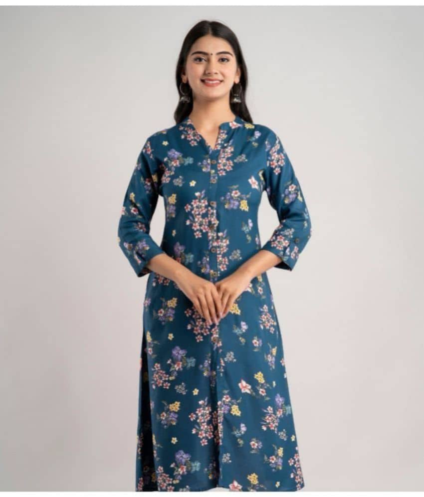 MAUKA - Blue Rayon Women's Front Slit Kurti ( Pack of 1 ) - Kurtis, Tunics | Buy online on ZillyBuy