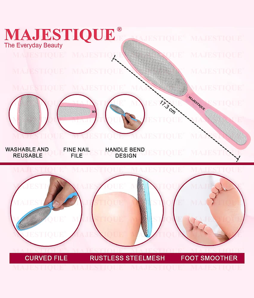 Majestique Plate Foot Scrubber & Emery Board Nail Filer pedicure & Manicure Kit 3 Pcs Multicolor