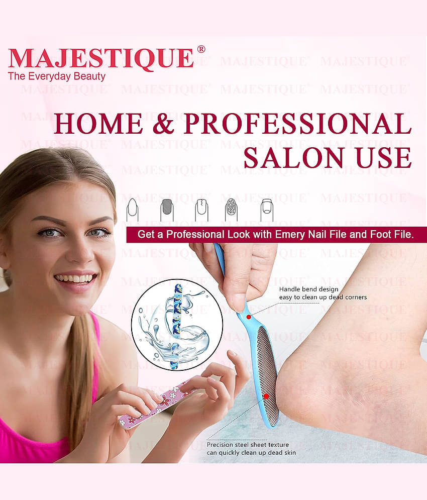 Majestique Plate Foot Scrubber & Emery Board Nail Filer pedicure & Manicure Kit 3 Pcs Multicolor