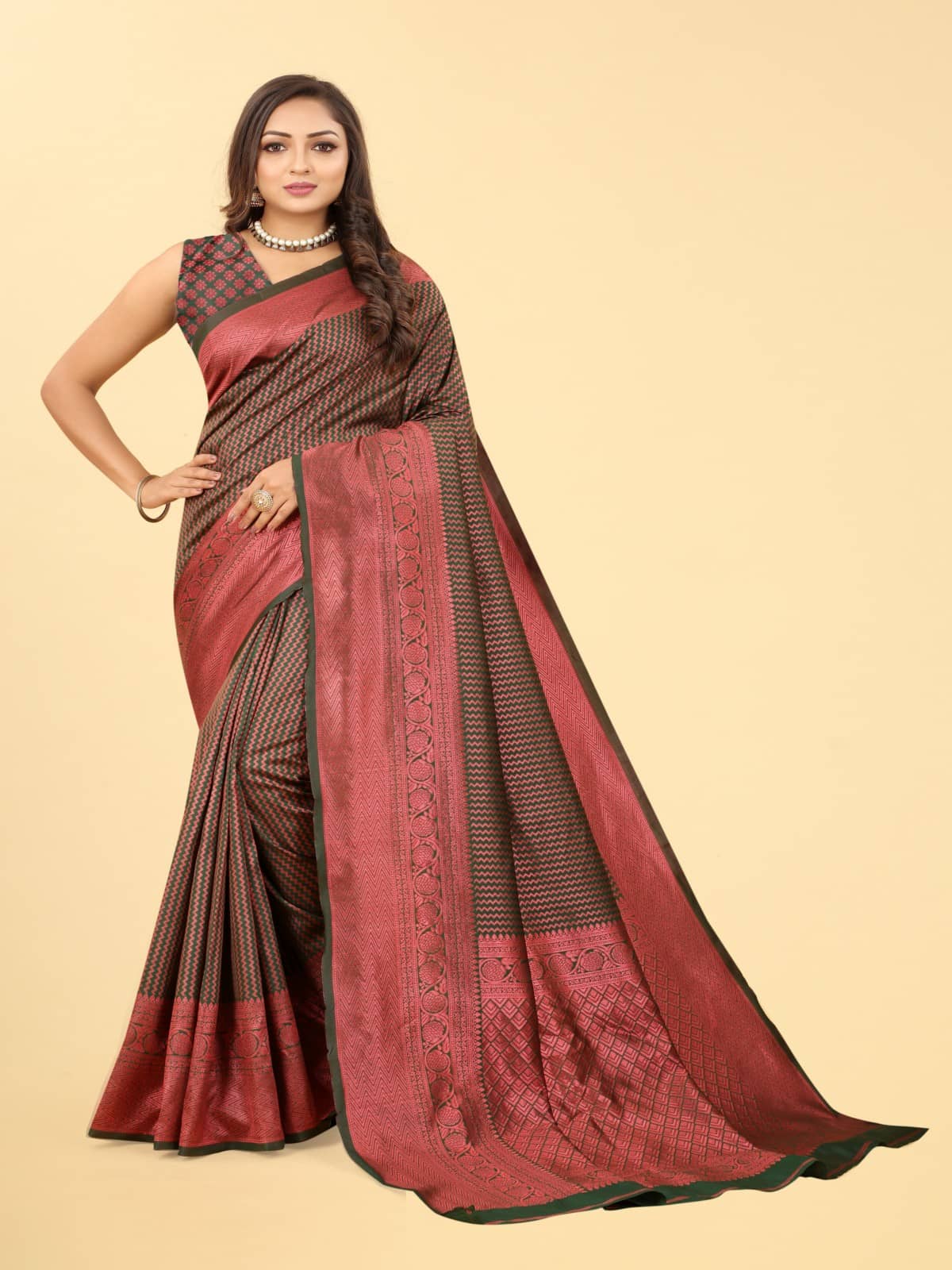 NENCY FASHION Banarasi Silk Self Design Saree With Unstitched Blouse Piece ( Green ) - Sarees | Buy online on ZillyBuy