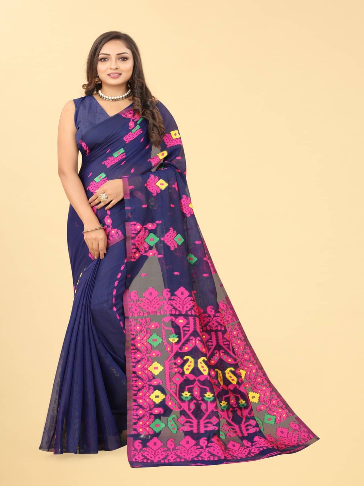 NENCY FASHION Cotton Printed Saree With Unstitched Blouse Piece ( Navy Blue ) NENCY FASHION Cotton Printed Saree With Unstitched Blouse Piece ( Navy Blue )