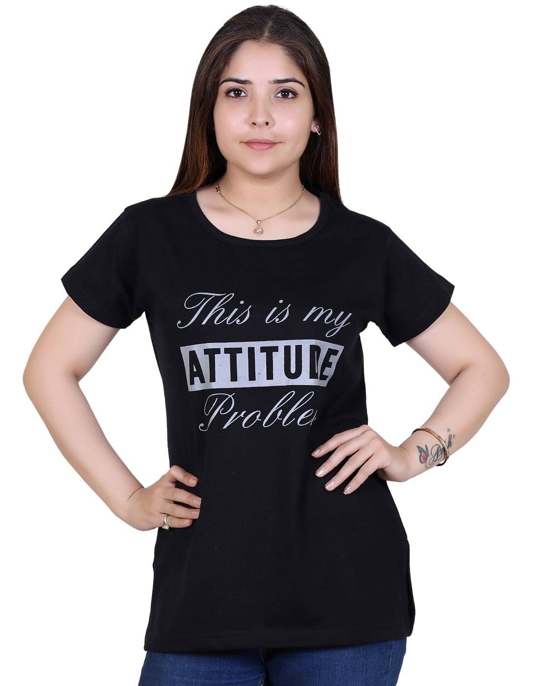     			Ogarti Women Cotton Blend Printed Regular Fit Round Neck T-Shirt ( Black )