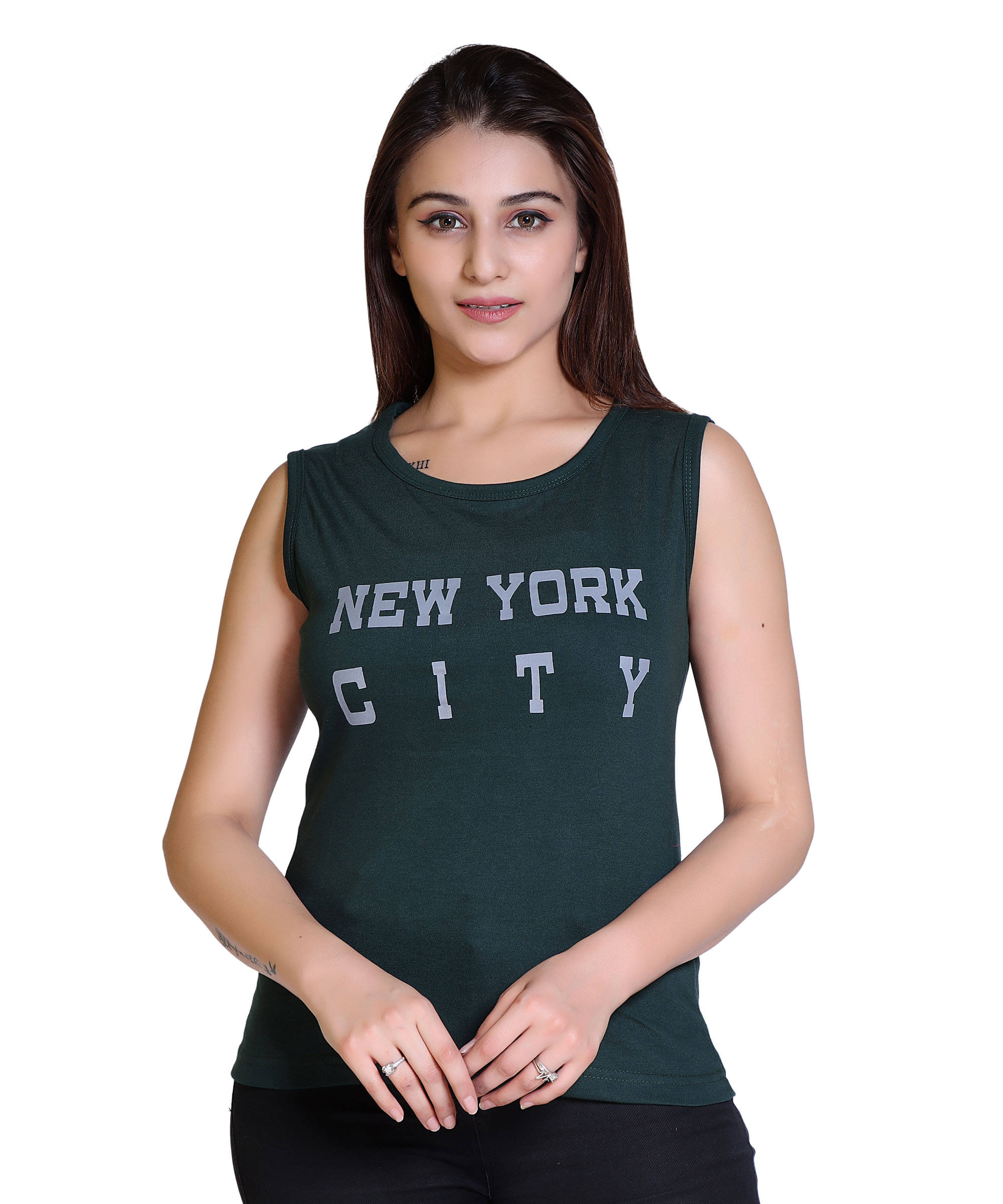     			Ogarti Women Cotton Blend Printed Regular Fit Round Neck T-Shirt ( Green )