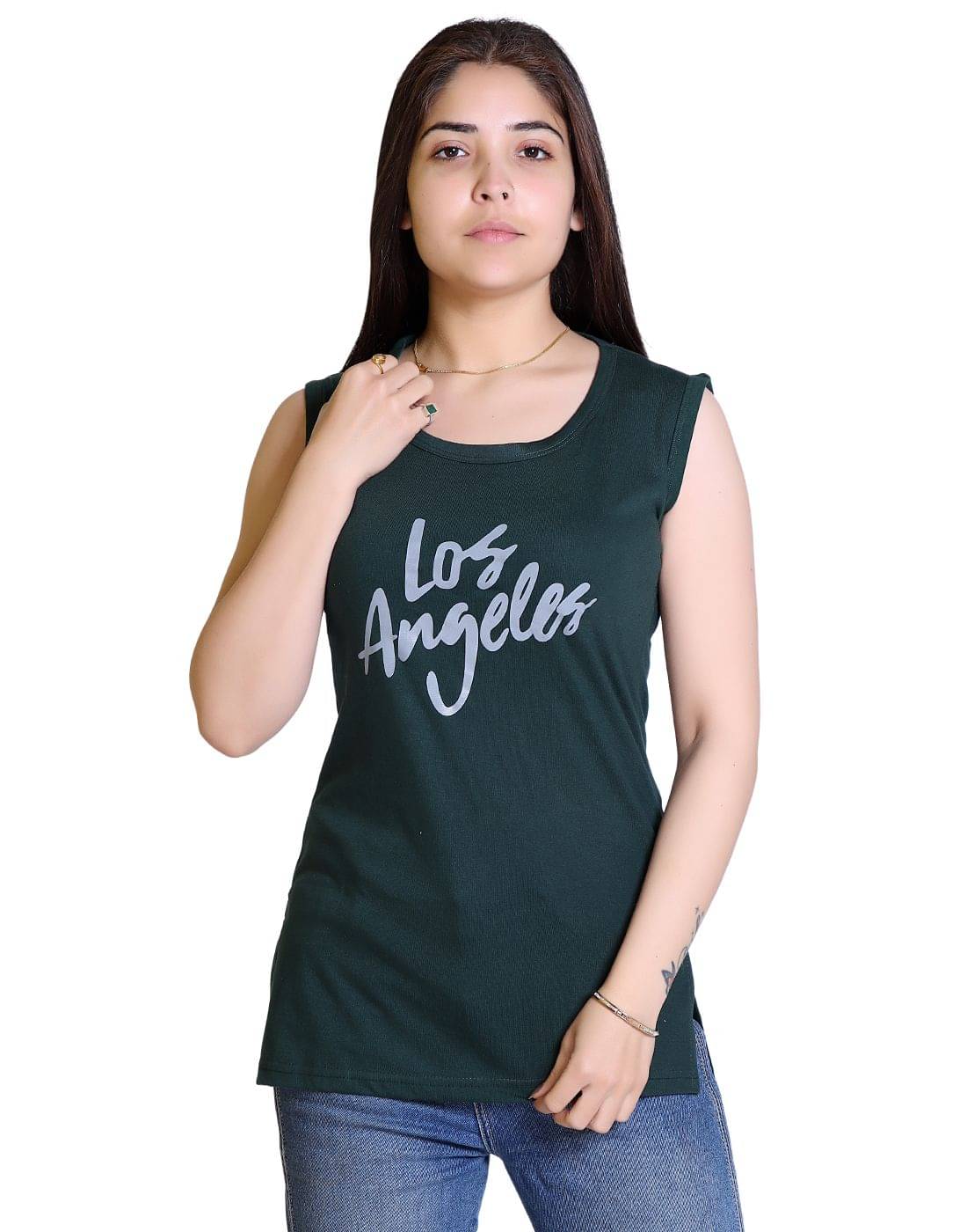 Ogarti Women Cotton Blend Printed Regular Fit Round Neck T-Shirt ( Green ) Ogarti Women Cotton Blend Printed Regular Fit Round Neck T-Shirt ( Green )